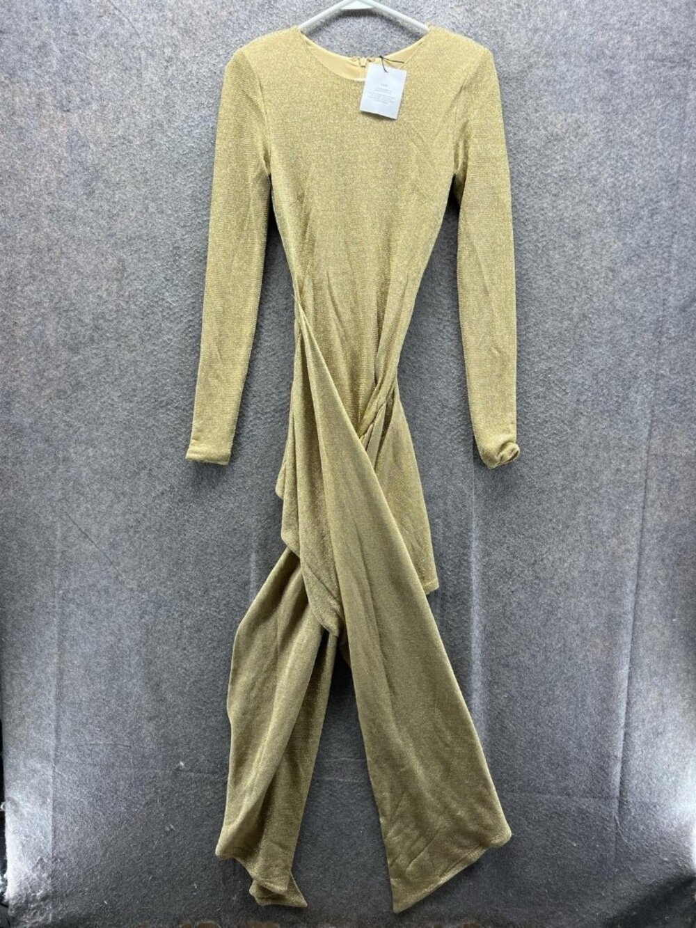 MISHA Dress Womens 2 Gold Crew Neck Long Sleeve Sahara Mini Sheath Party